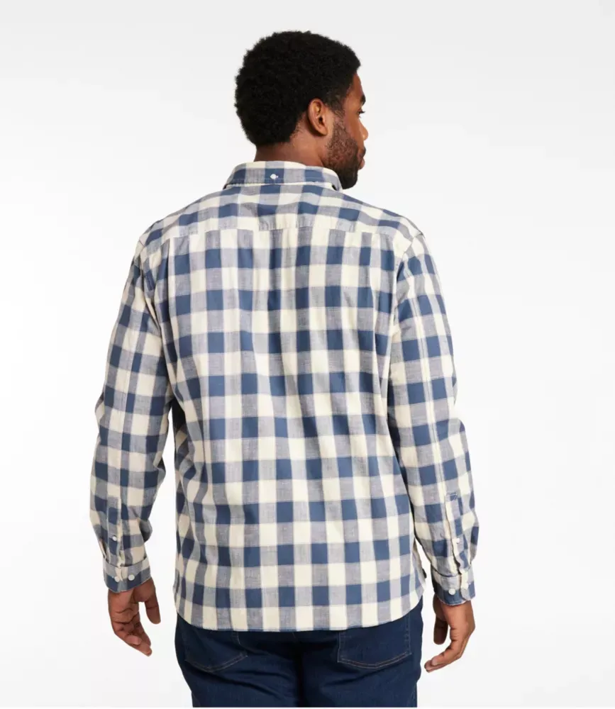 Camisa Masculina Comfort Stretch® em Chambray, Manga Comprida, Corte Levemente Ajustado, Sem Amarração, Xadrez