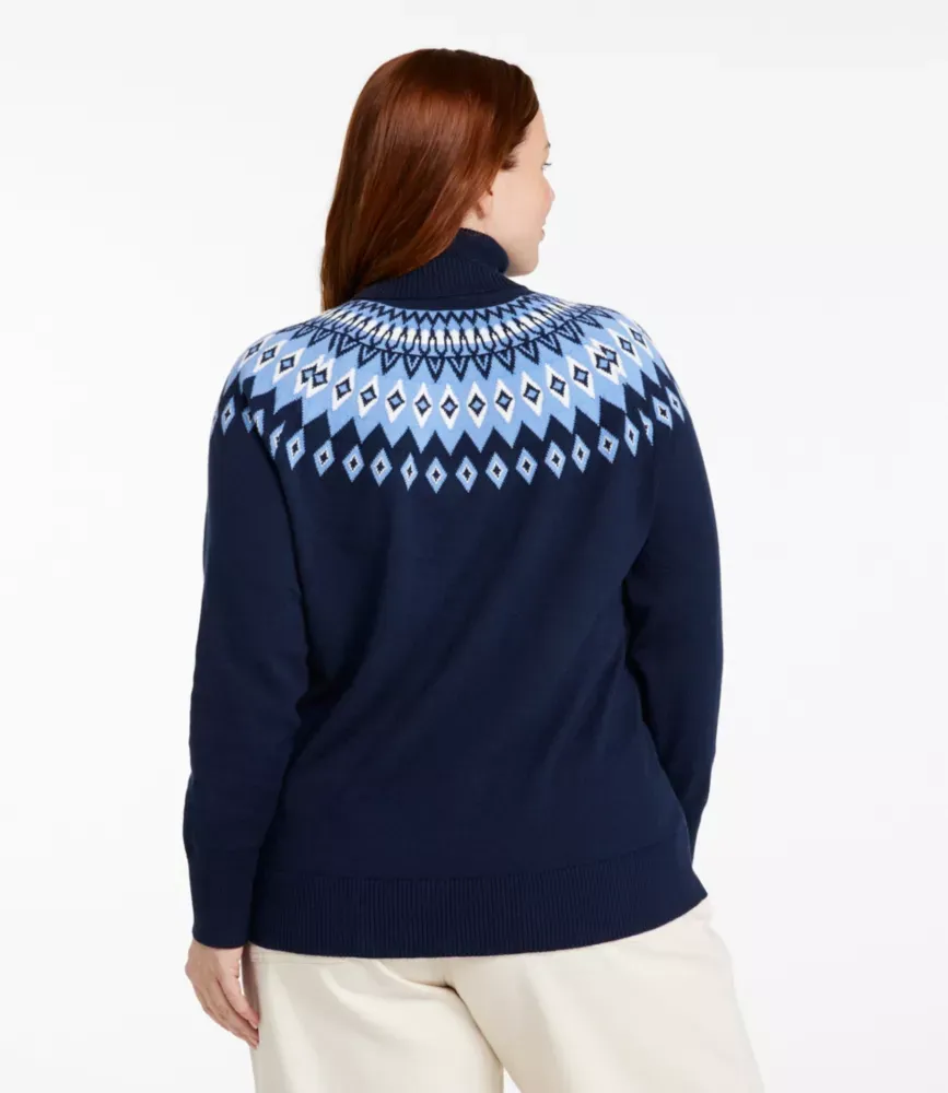 Suéter de Algodão/Cashmere Feminino, Gola Alta Fair Isle