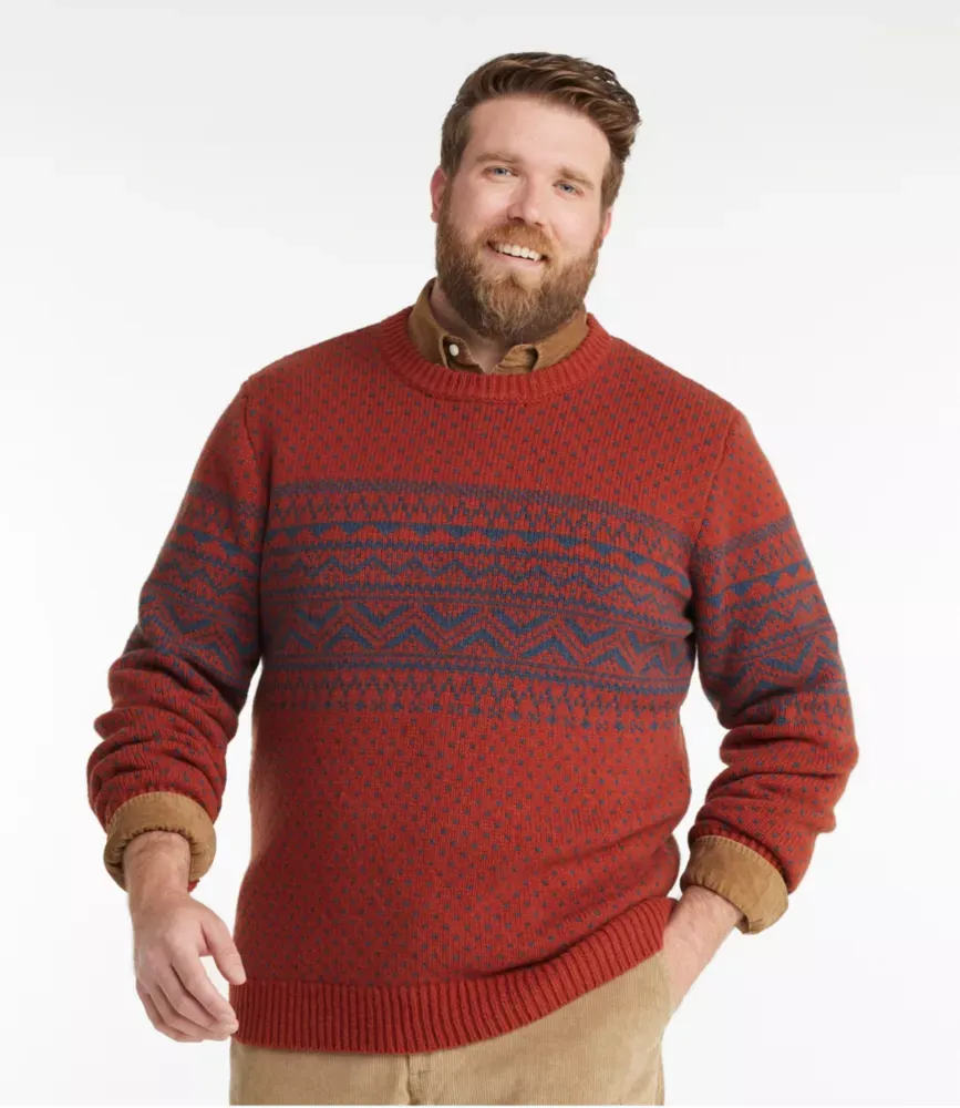 Suéter Clássico de Lã Ragg Bean para Homens, Gola Redonda, Fair Isle