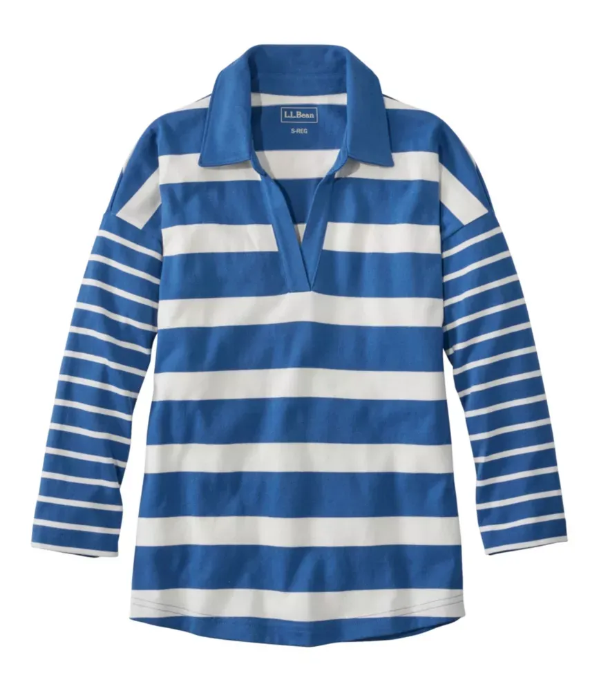 Camisola Feminina Heritage Mariner, Polo com Gola Dividida, Manga 3/4, Listras Bloco
