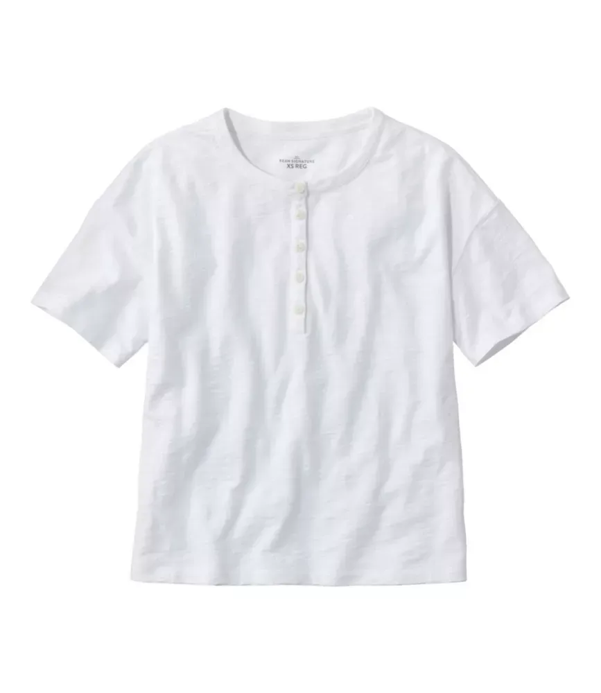 Camiseta Feminina Signature Slub, Gola Henley de Manga Curta