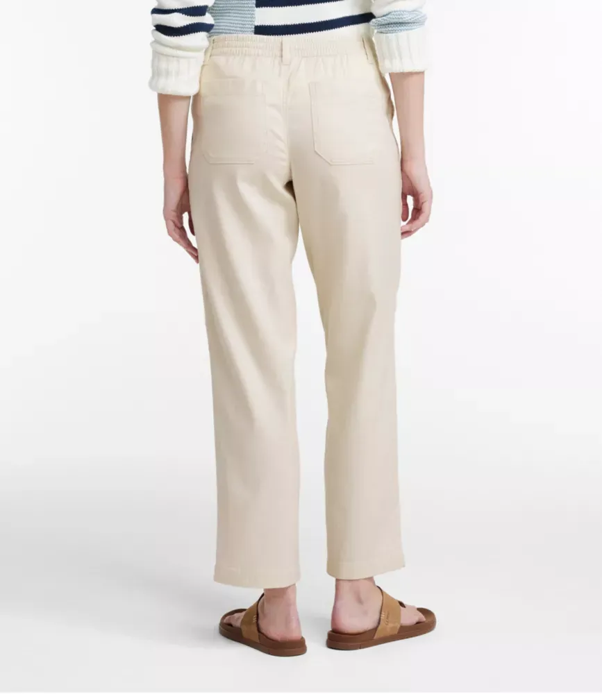 Calças Femininas de Algodão/Linho com Elasticidade para Conforto, Cano Curto com Cintura Alta