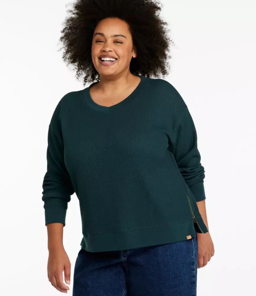 Top Feminino em Algodão com Textura Waffle, Decote em V