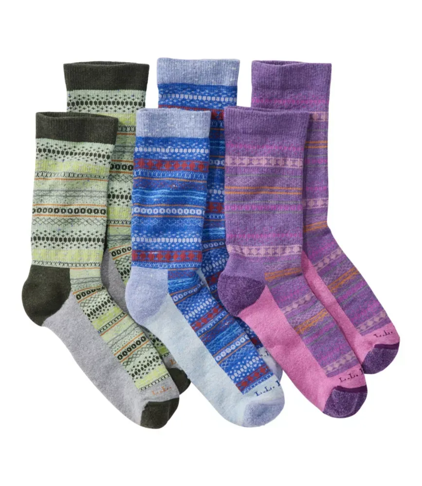 Conjunto de Meias de Algodão Macio para Adultos, Estilo Fair Isle, 3 Peças