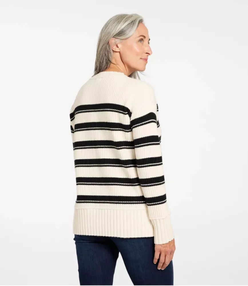 Suéter Feminino Herança Heirloom de Lã/Cashmere, Gola Redonda Listrada