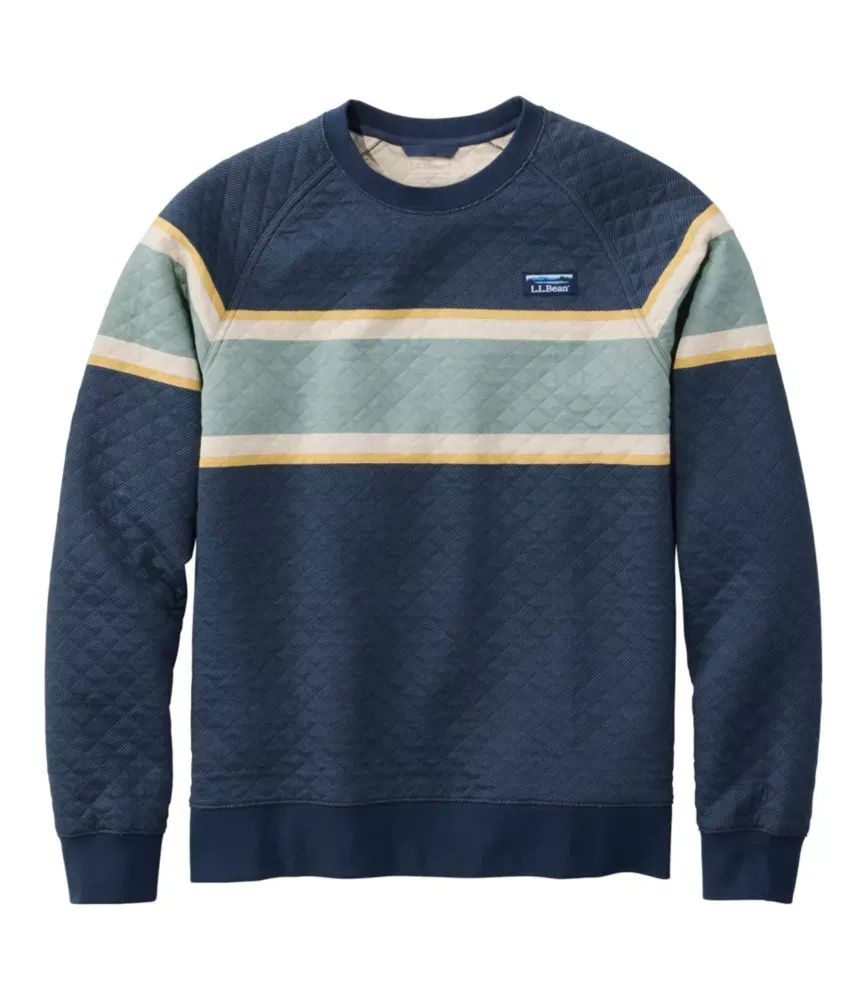 Sweatshirt Masculino Em Padrão de Quilting, Gola Redonda, Listrado