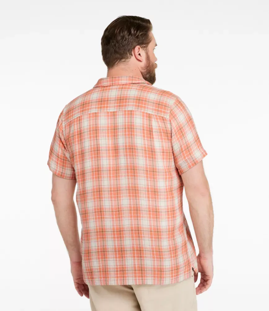 Camisa de Algodão em Malha Nuvem para Homem, Manga Curta, Corte Levemente Ajustado, Sem Amarração, Xadrez