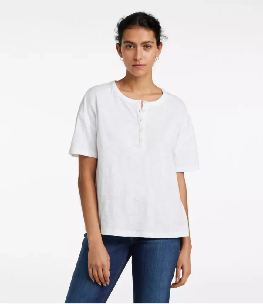 Camiseta Feminina Signature Slub, Gola Henley de Manga Curta