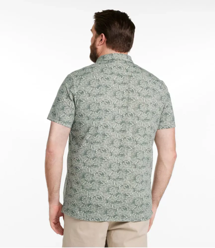 Camisas Masculinas de Desempenho com Lavagem em Lago, Camisa com Botões, Manga Curta, Estampada