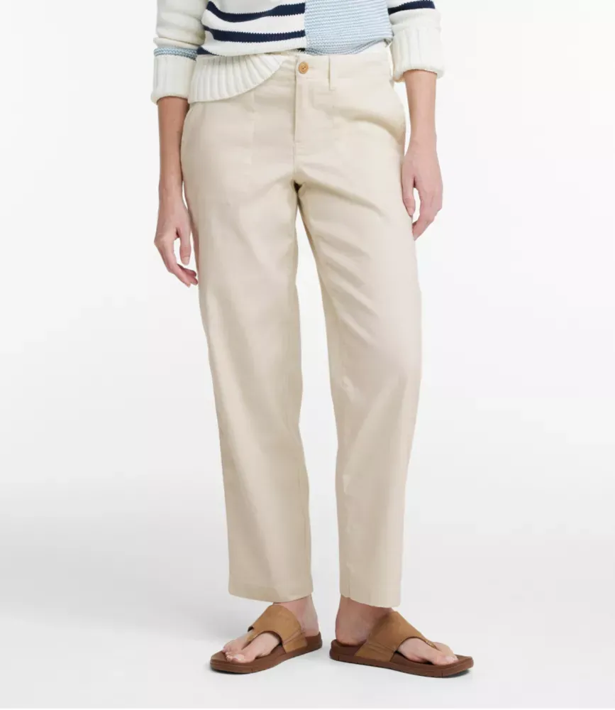 Calças Femininas de Algodão/Linho com Elasticidade para Conforto, Cano Curto com Cintura Alta