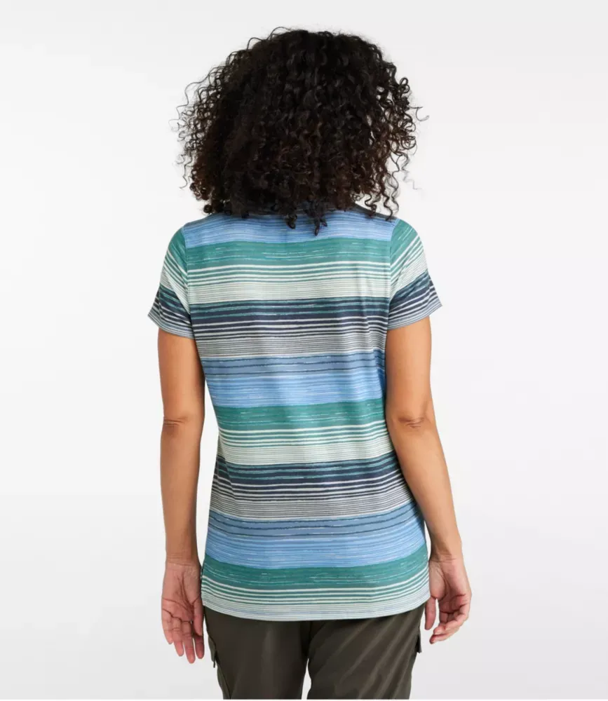 Camiseta SunSmart® Diária Feminina, Manga Curta Listrada