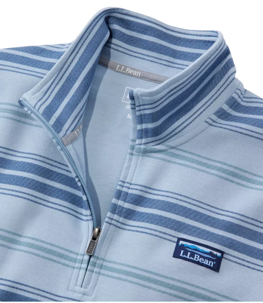 Pulôver Listrado de Piqué com Stretch Comfort Performance® para Homens, com Zíper Quarter
