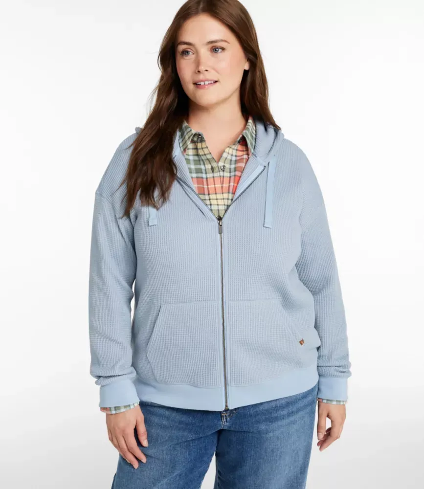 Moletom com Capuz Full-Zip de Malha Waffle Escovada de Birchwood para Mulher