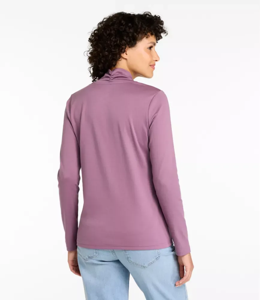 Camiseta de Algodão Pima Feminina, Manga Longa com Gola