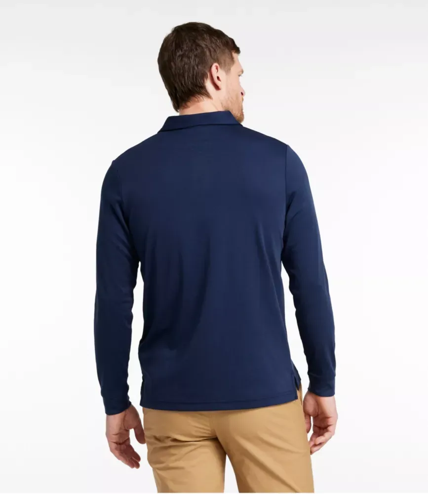 Polo Masculino de Desempenho Comfort Stretch®, Manga Comprida, Corte Levemente Ajustado