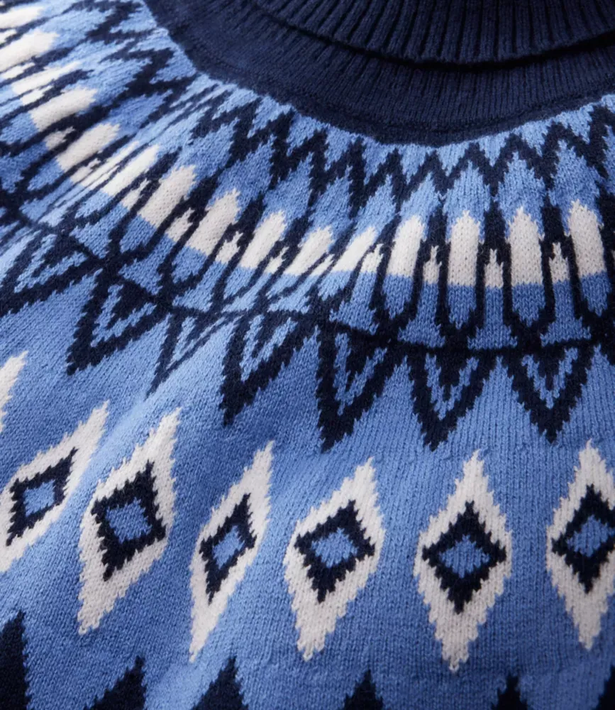 Suéter de Algodão/Cashmere Feminino, Gola Alta Fair Isle
