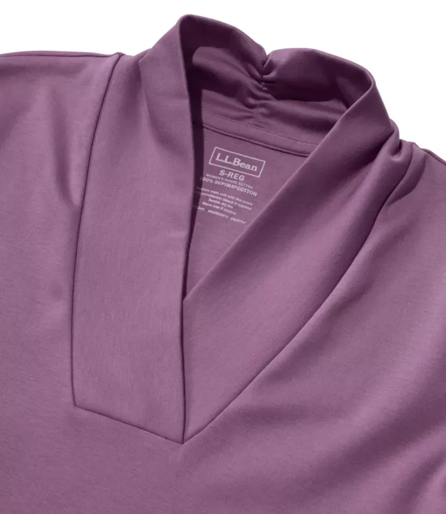 Camiseta de Algodão Pima Feminina, Manga Longa com Gola