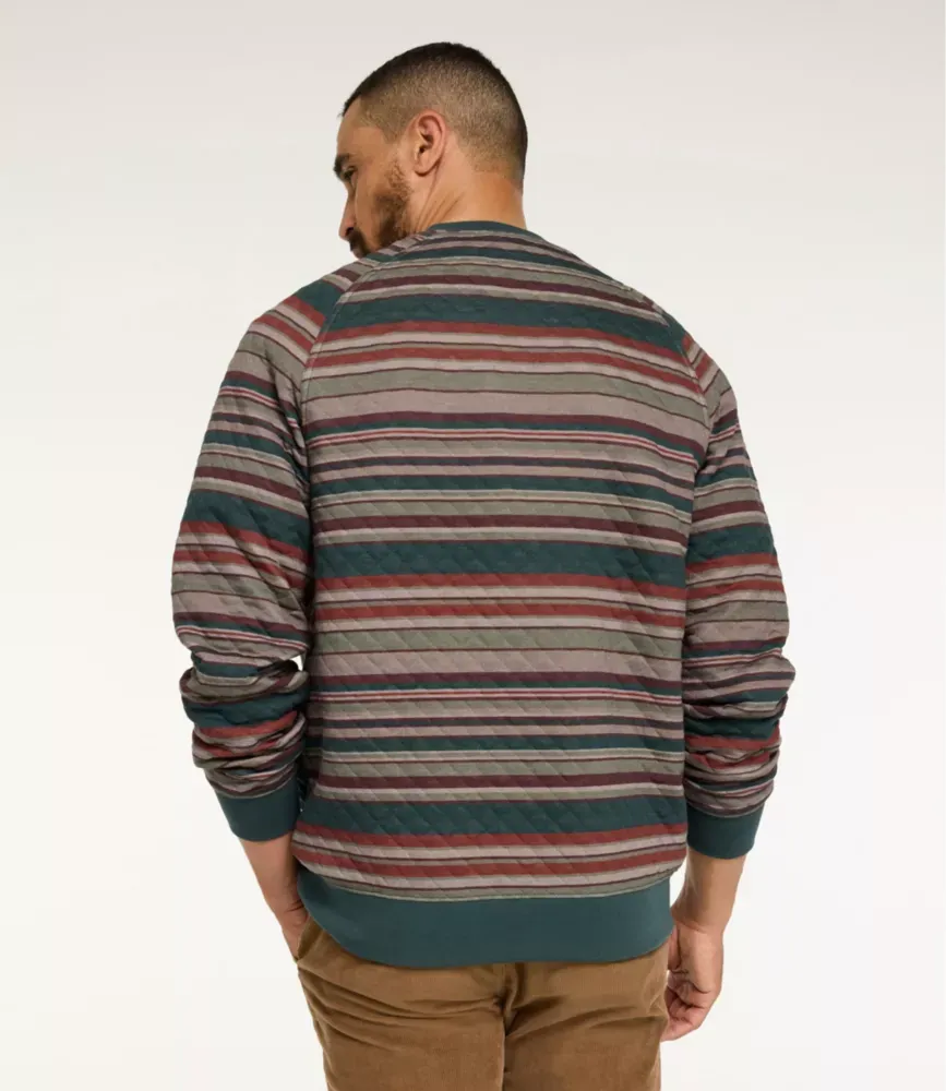 Sweatshirt Masculino Em Padrão de Quilting, Gola Redonda, Listrado