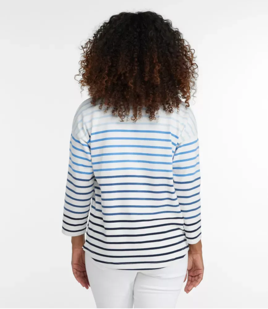 Camisola Feminina Heritage Mariner, Gola Dividida, Manga Três Quartos, Listrada