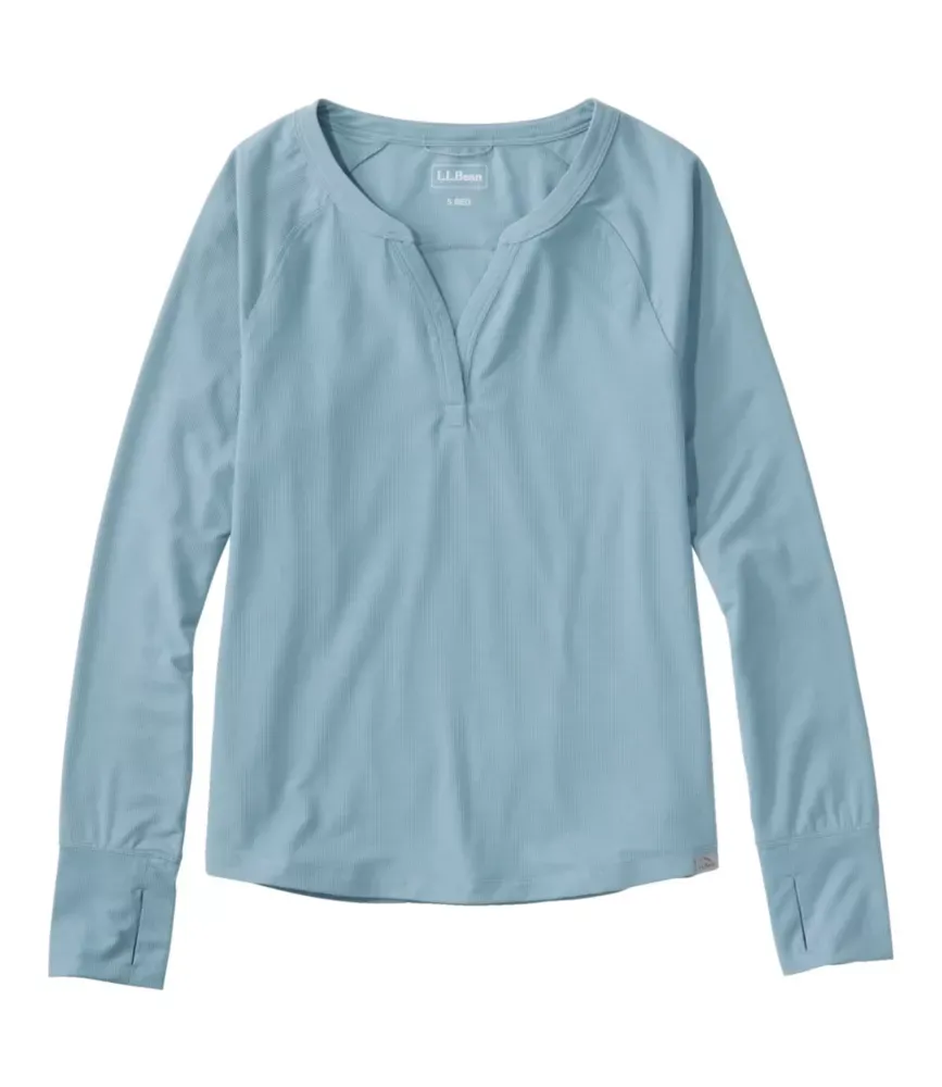 Camiseta de Rendimento com Riscas para Mulher, Gola em V com Gola Longa