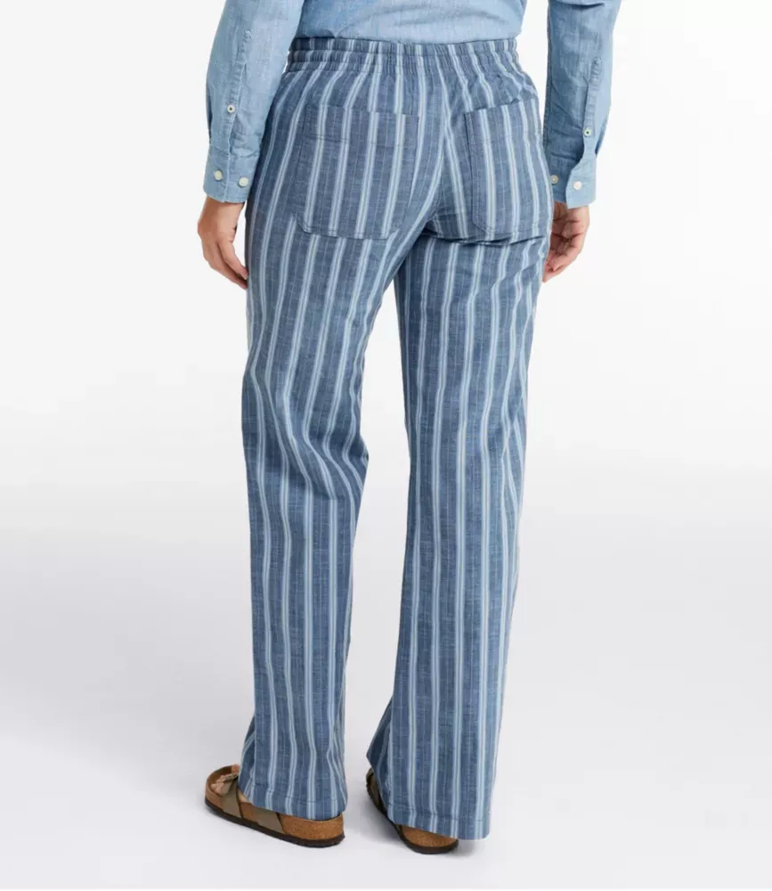 Chinos Femininos com Estilo Lavar na Água, Pernas Largas com Cintura Média e Listras em Chambres