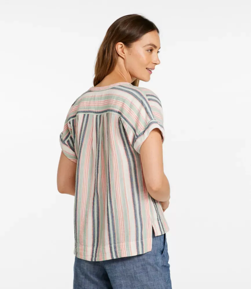 Camisa de Algodão em Malha Nuvem para Mulher, Manga Curta
