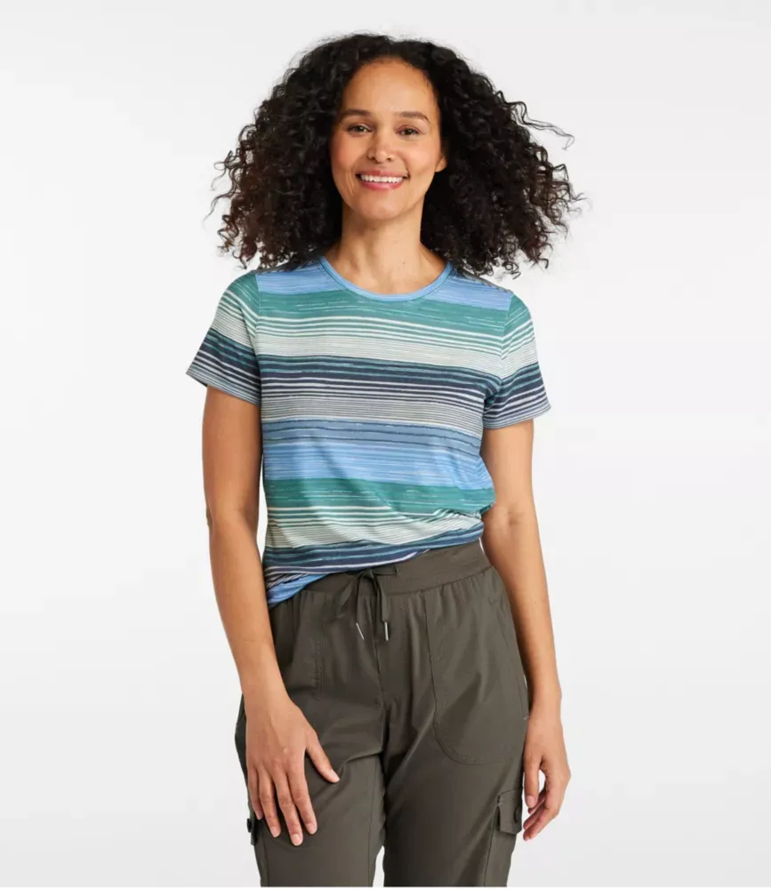 Camiseta SunSmart® Diária Feminina, Manga Curta Listrada