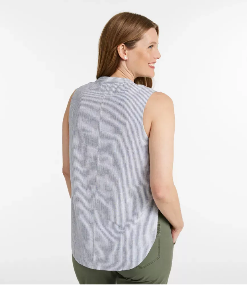 Camisa Feminina de Linho com Botões na Frente, Sem Mangas