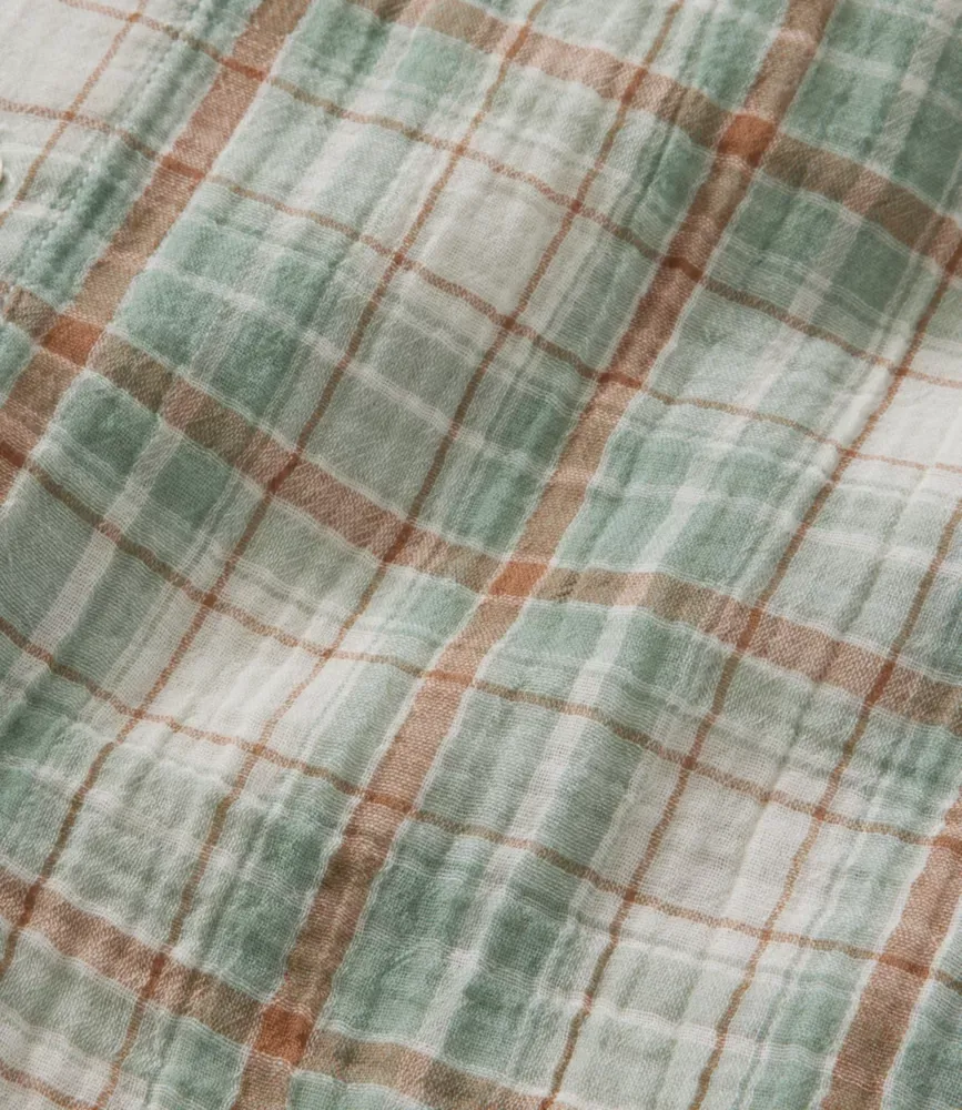 Camisa de Algodão em Malha Nuvem para Homem, Manga Curta, Corte Levemente Ajustado, Sem Amarração, Xadrez