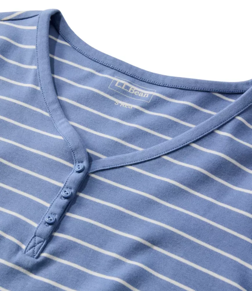 Camisa Feminina L.L.Bean com Gola em V e Listras, Manga Comprida