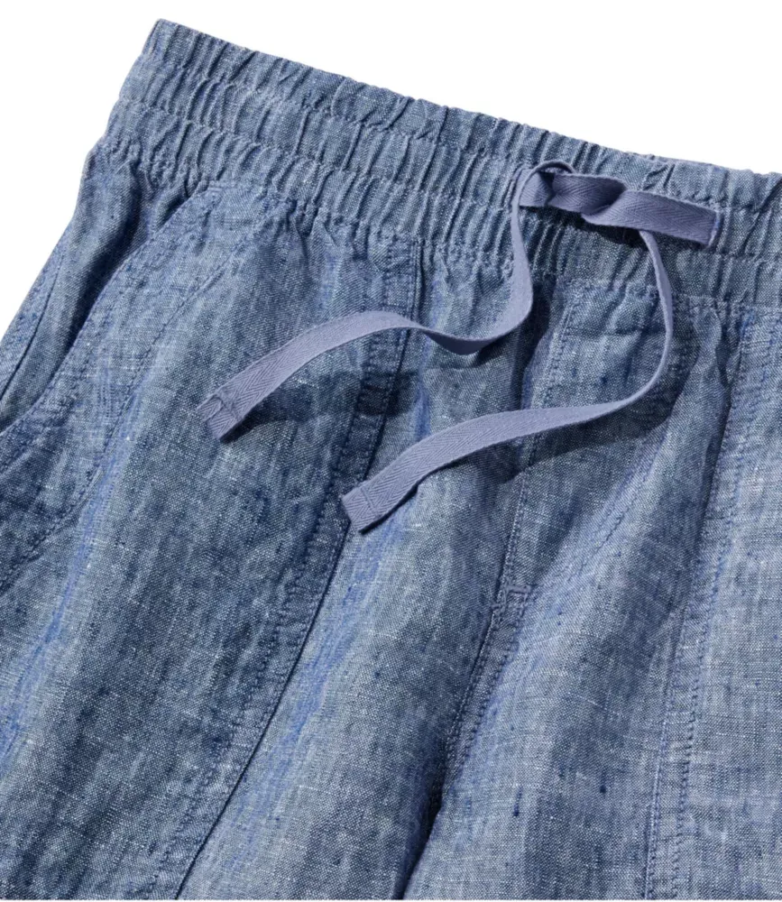 Calças de Linho Premium para Mulheres, Modelo de Pernas Largas, de Cintura Média, com Puxar e Utilidade