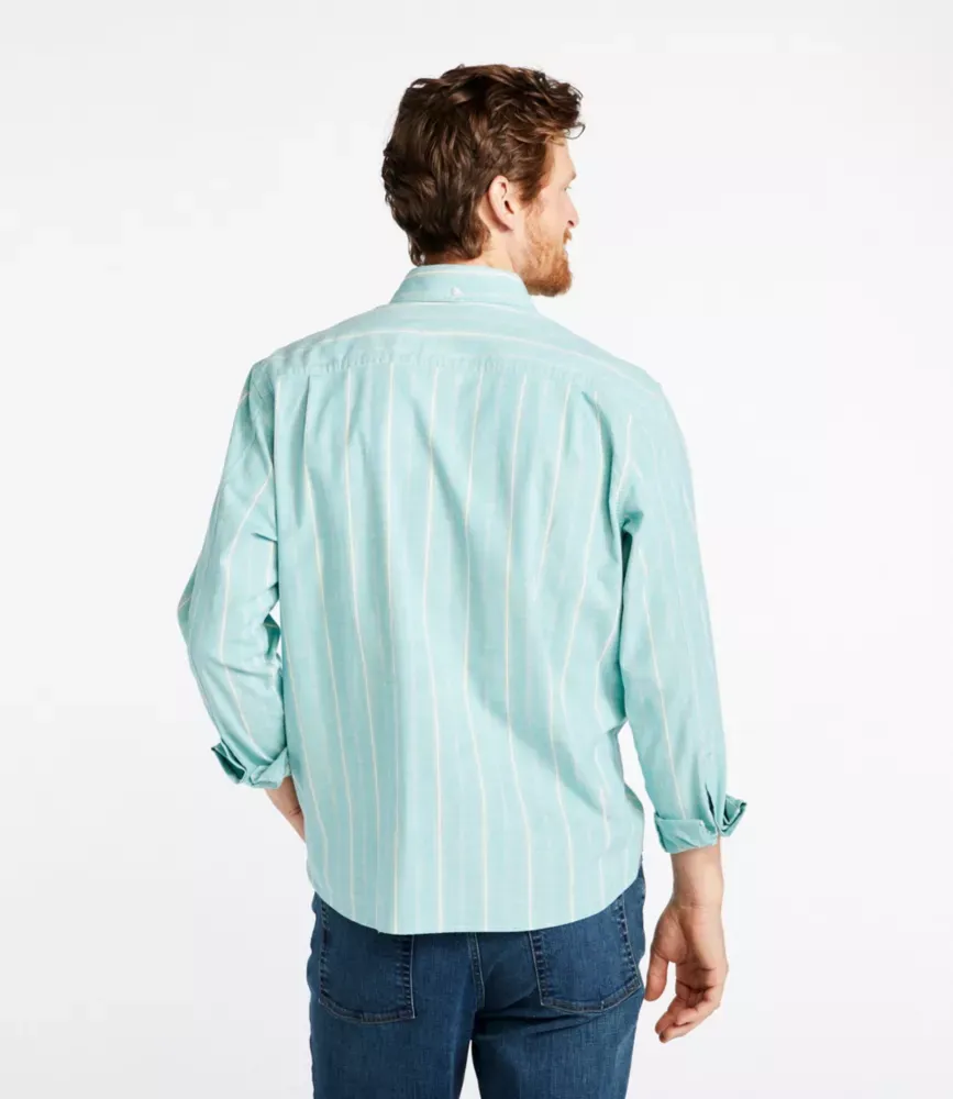 Camisa Masculina de Chambray com Elasticidade para Conforto, Corte Tradicional Sem Amarrar, Manga Comprida, Listrada