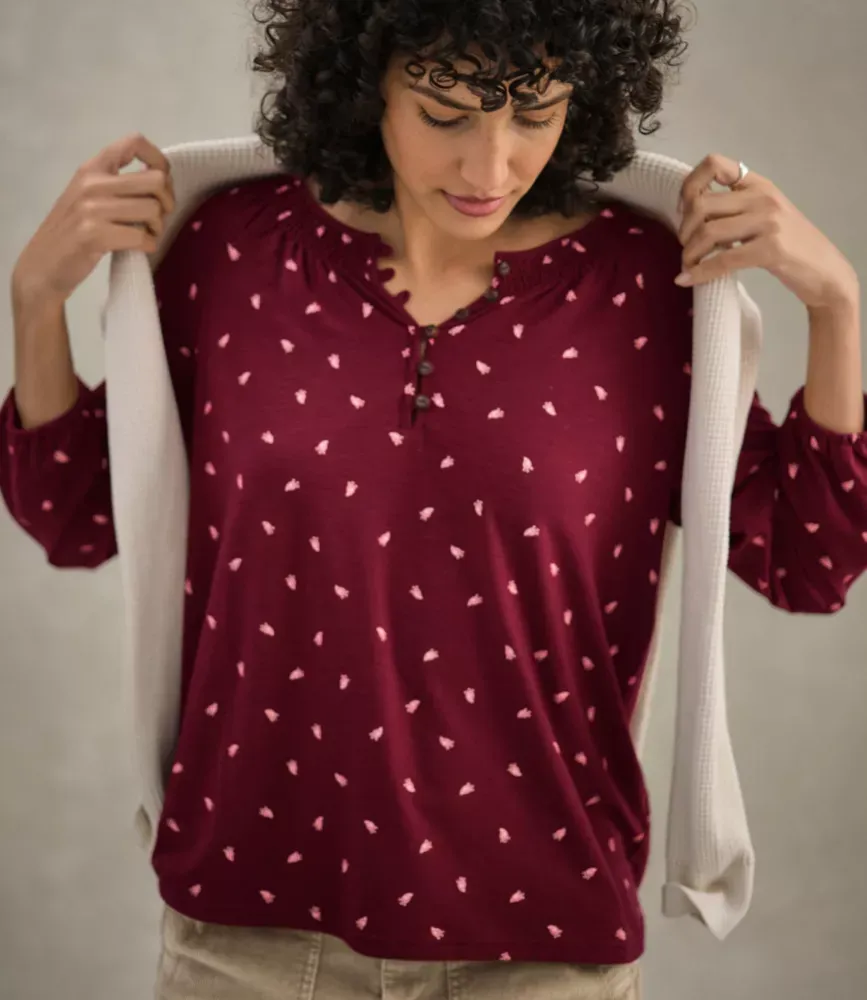 Camden Hills Tee Feminino, Estampado Manga 3/4