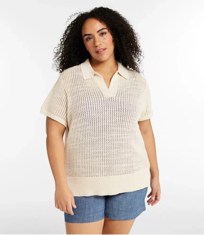 Suéter Pointelle de Algodão Orgânico para Mulher, Polo