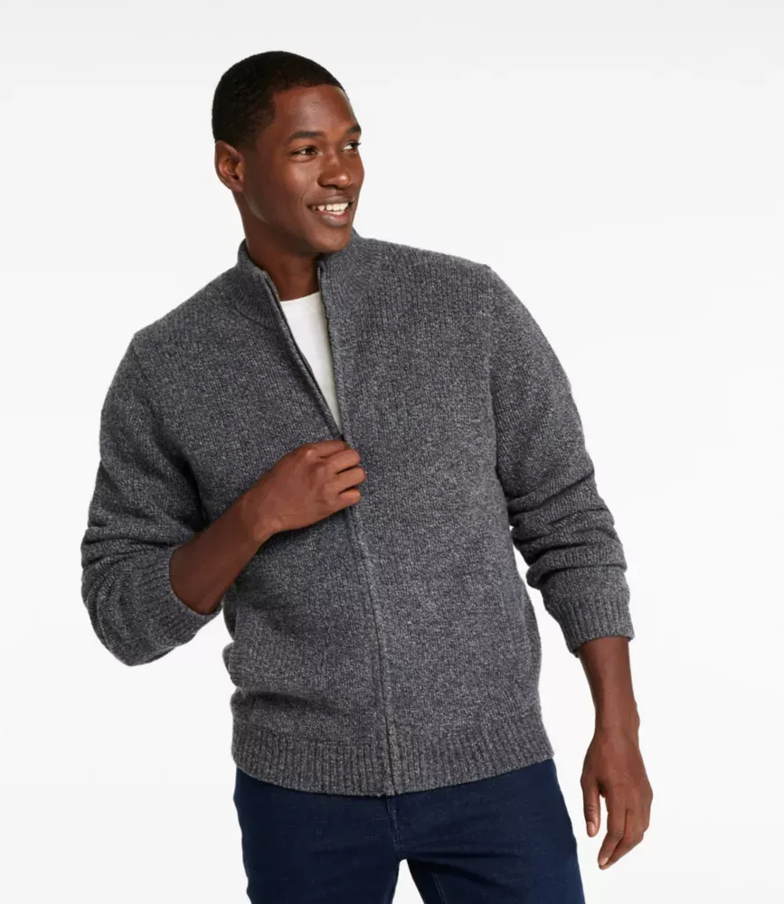 Suéter de Lã Ragg Clássico L.L.Bean para Homens, Forrado em Flanela com Zíper Completo