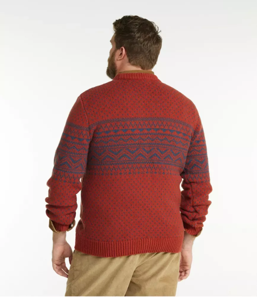 Suéter Clássico de Lã Ragg Bean para Homens, Gola Redonda, Fair Isle