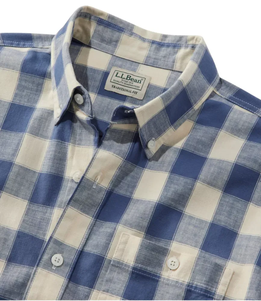 Camisa Masculina Comfort Stretch® em Chambray, Manga Comprida, Corte Levemente Ajustado, Sem Amarração, Xadrez