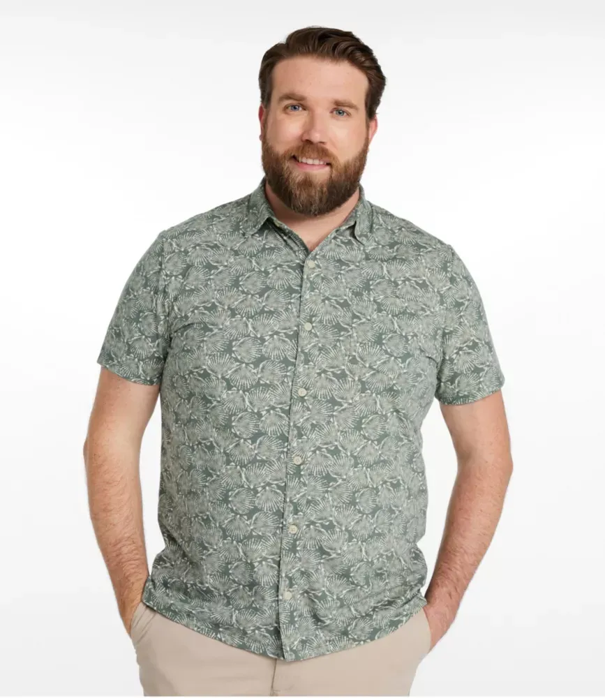 Camisas Masculinas de Desempenho com Lavagem em Lago, Camisa com Botões, Manga Curta, Estampada