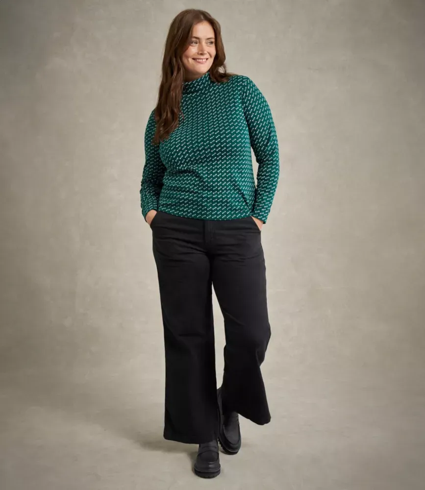Regata de Gola Alta L.L.Bean Interlock para Mulheres, Estampa em Todo o Modelo com Manga Comprida