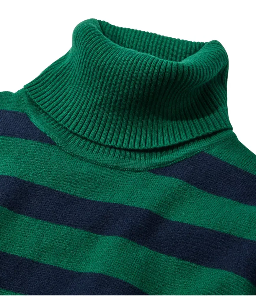 Suéter de Algodão/Cashmere Feminino, Listrado com Gola Alta