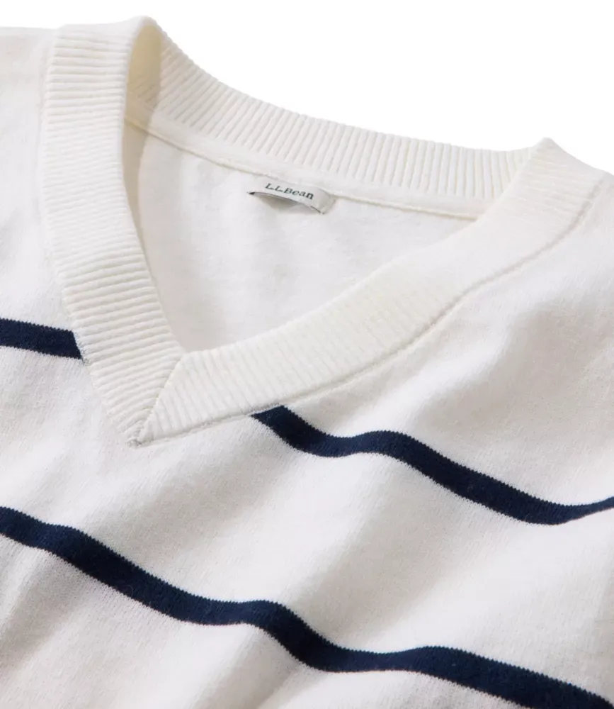 Suéter de Algodão/Cashmere Feminino, Listrado em Gola V