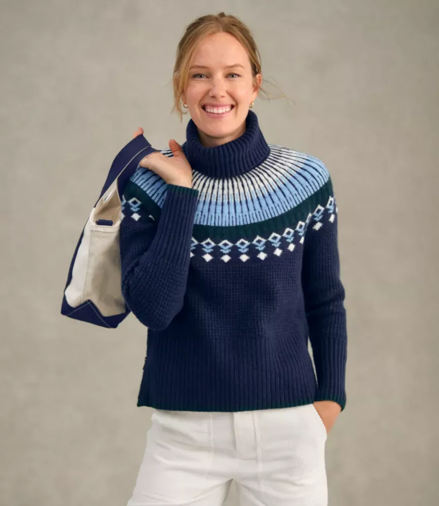 Suéter de Malha Waffle Supermacio Feminino, Gola Alta Fair Isle