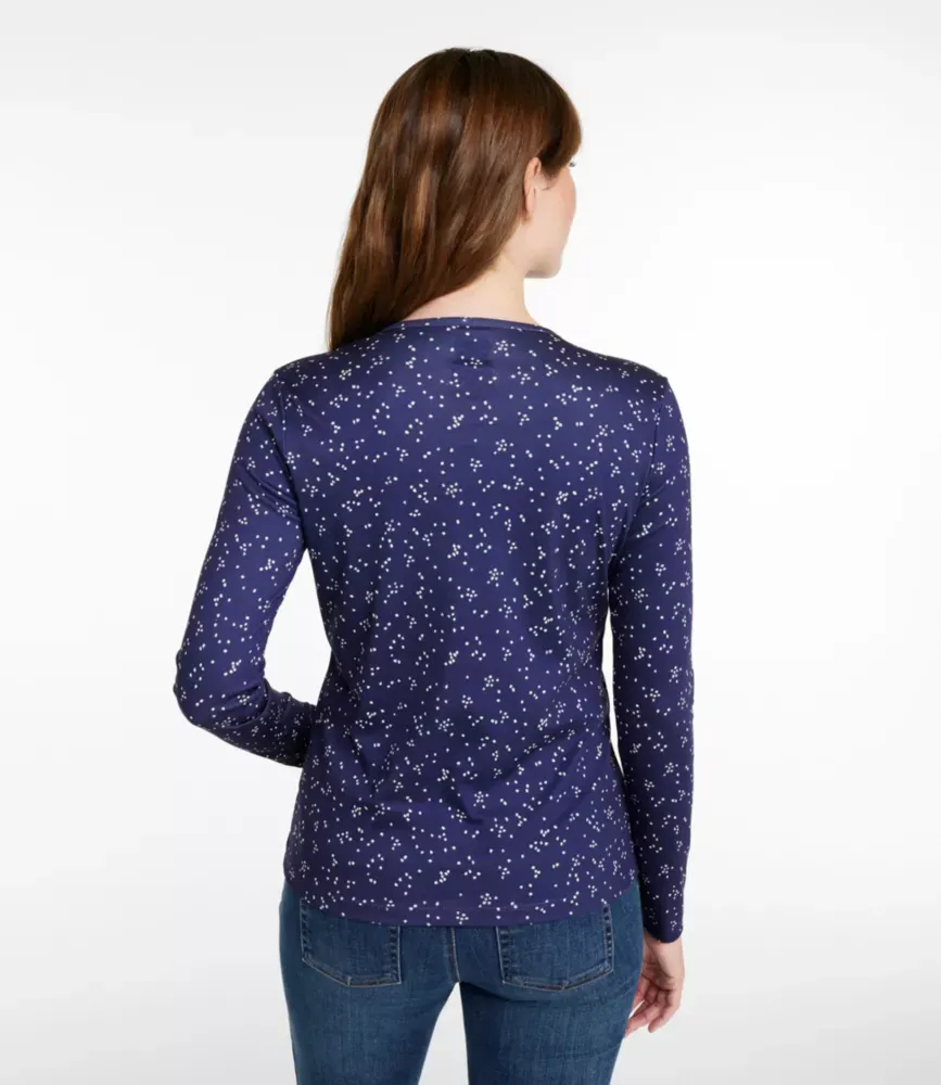 Camiseta Feminina de Algodão Pima, Manga Comprida com Gola Redonda Estampada