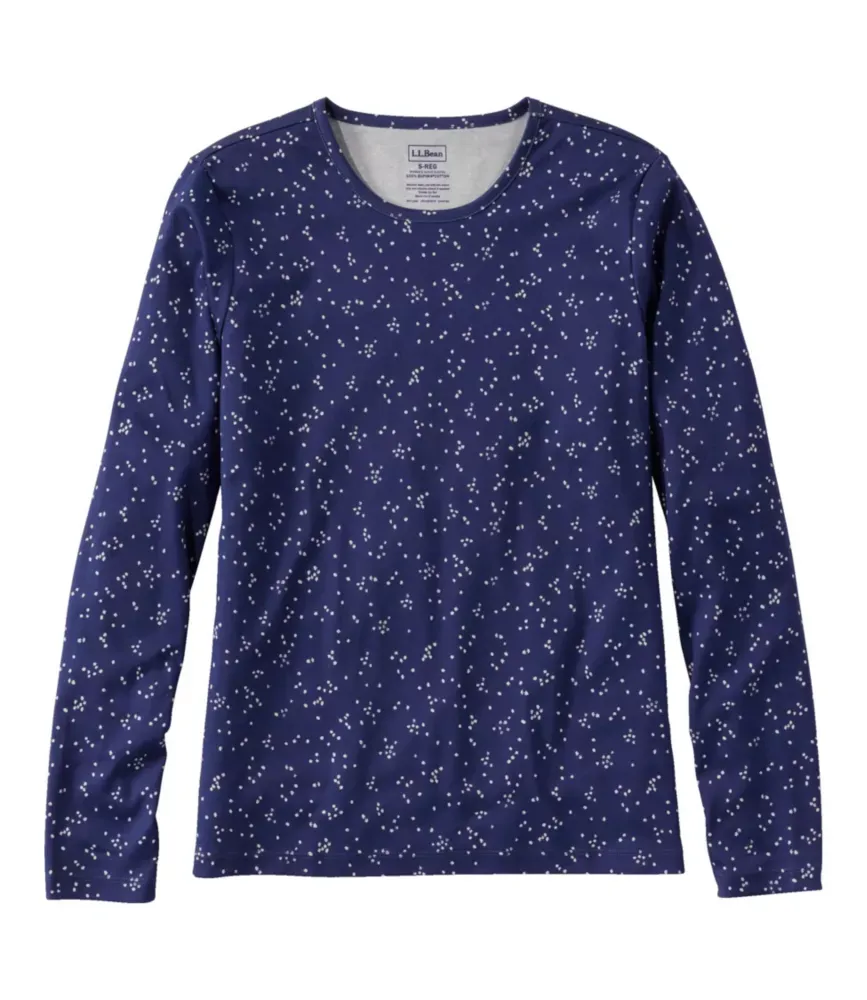 Camiseta Feminina de Algodão Pima, Manga Comprida com Gola Redonda Estampada